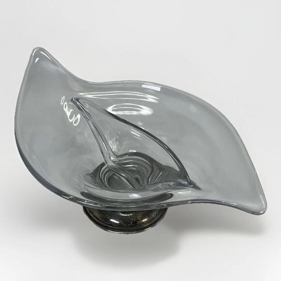 VTG Frank M Whiting Clear Glass Curved Candy Dish 925 Sterling Silver Base MCM - Picture 1 of 11